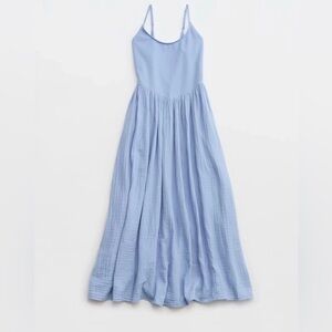 aerie Light Blue Cotton Gauzy Cami Maxi Dress Size Small